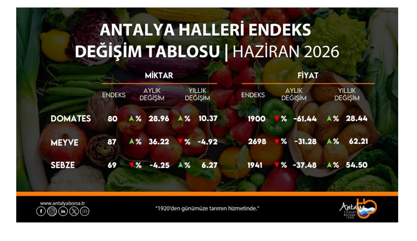 Haziran 2026 Endeks Değişim Tablosu: Domates ve Meyvede Artışlar, Sebzede Düşüşler
